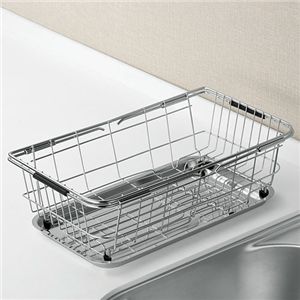 よこやま スライドスリムバスケット トレー付き ちょっとした洗い物に最適なコンパクトサイズ シンクにかけても脇においても使用できる V-1483